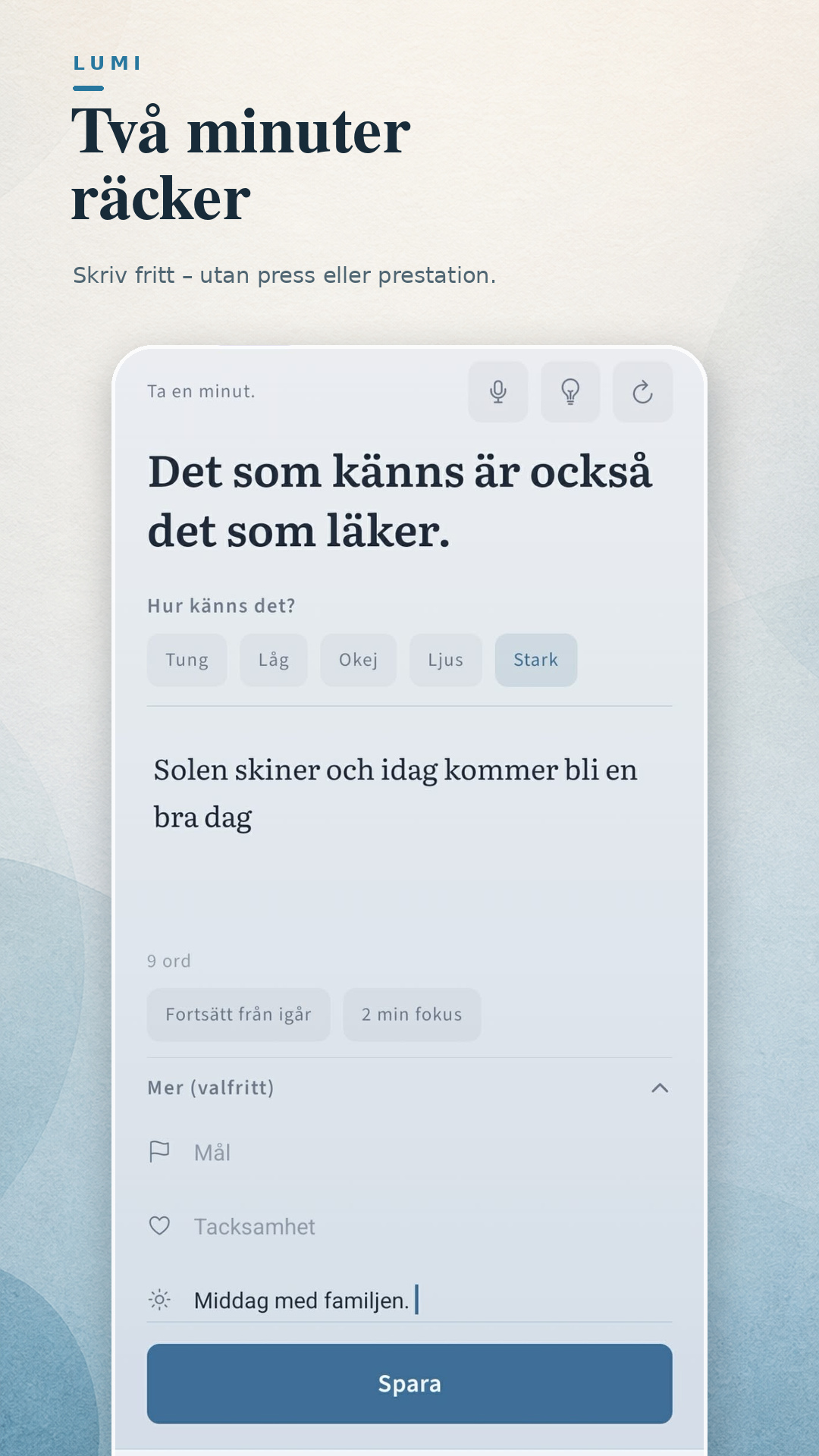 Lumi two-minute reflection editor