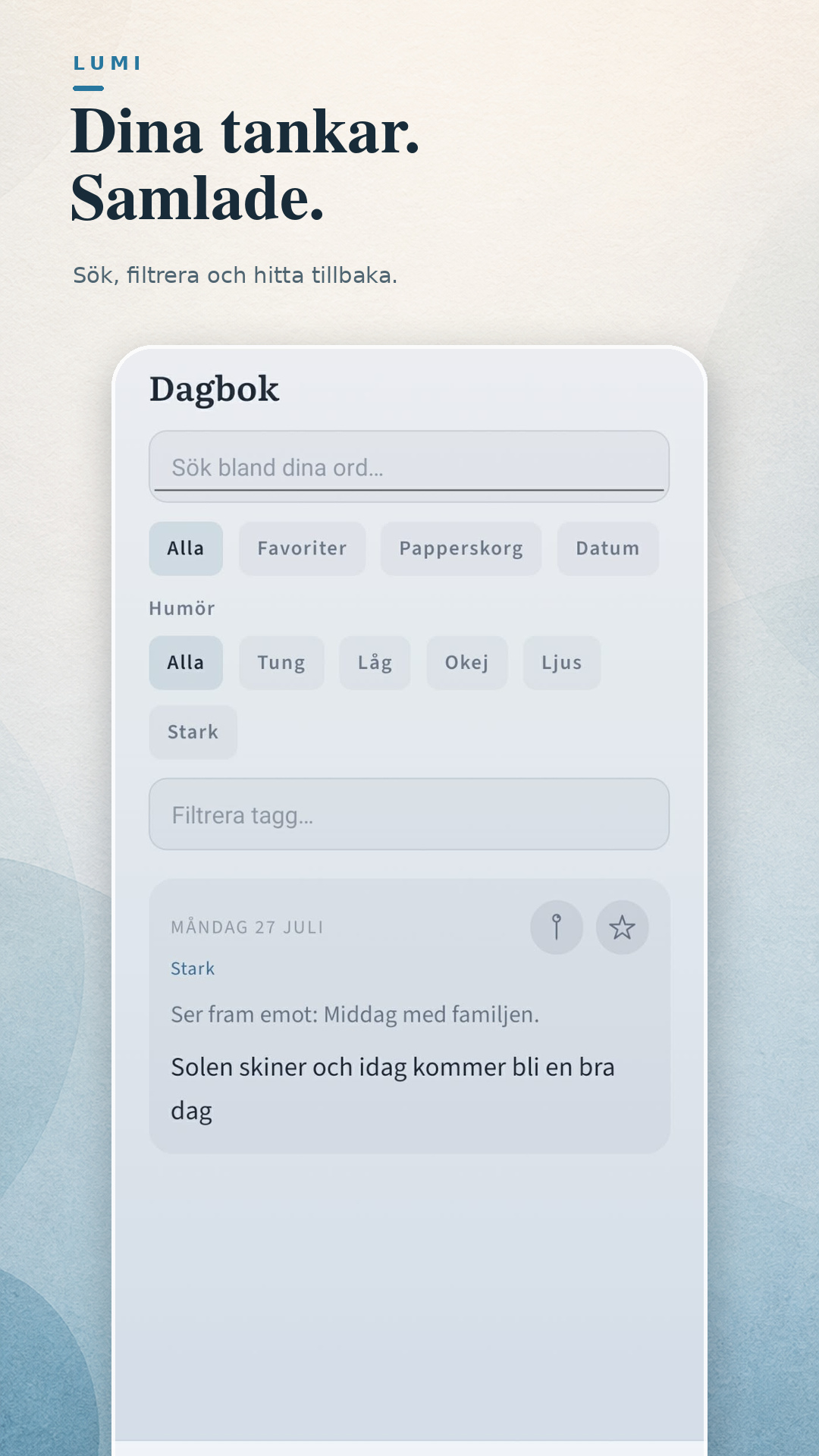 Lumi searchable journal entries