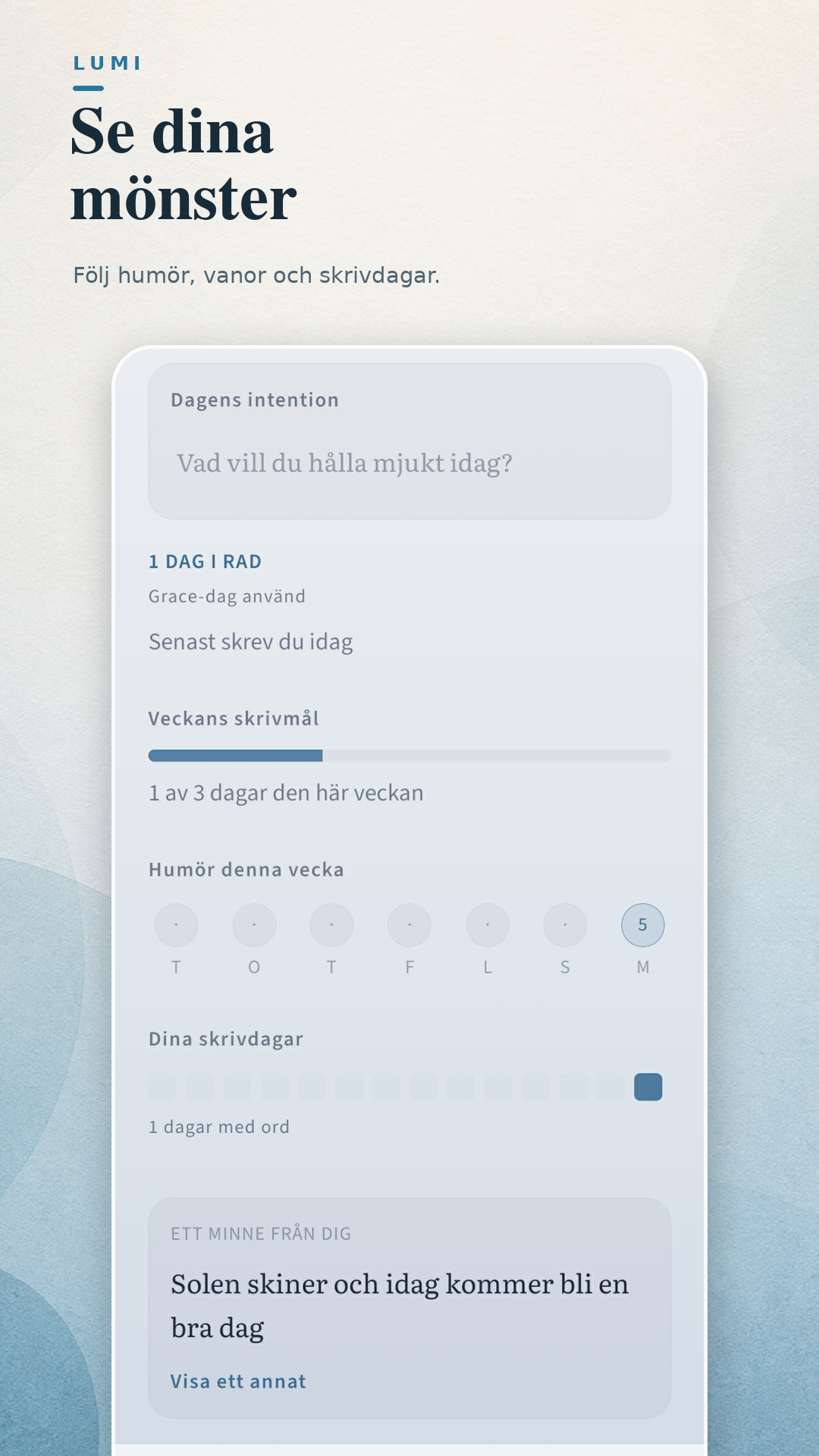 Lumi writing streak and mood insights